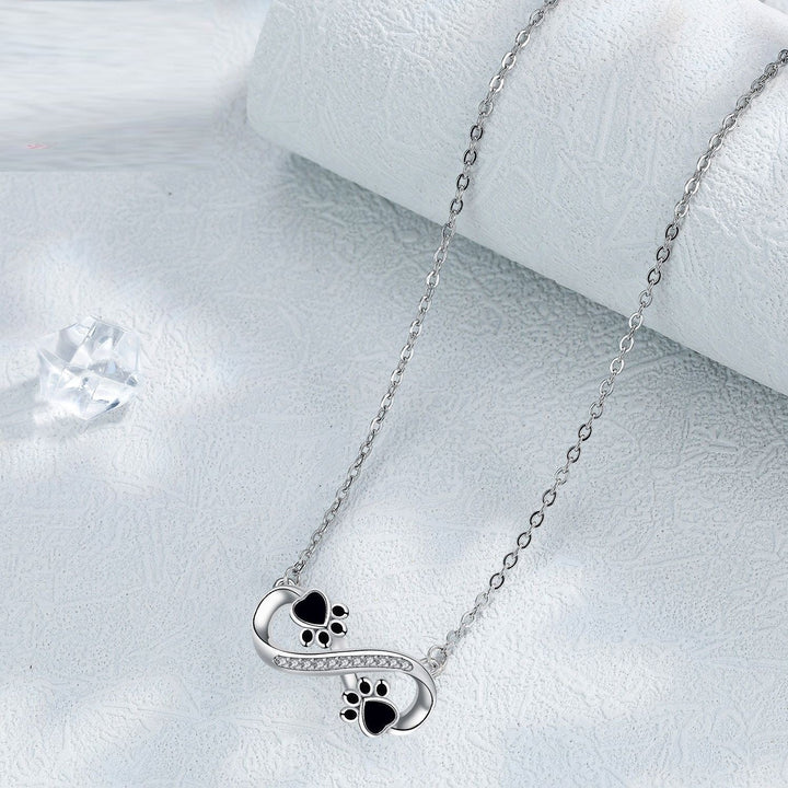 Infinity Pawprint Necklace with Zirconia Stones