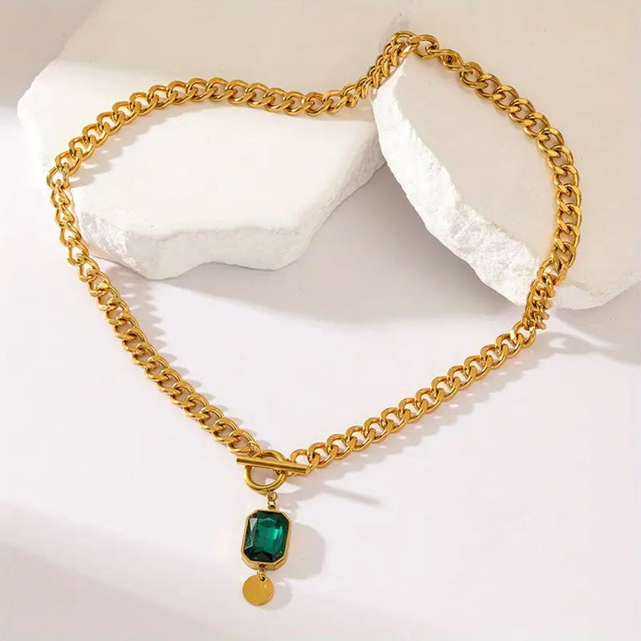 Emerald Gold Pendant Necklace with Chain