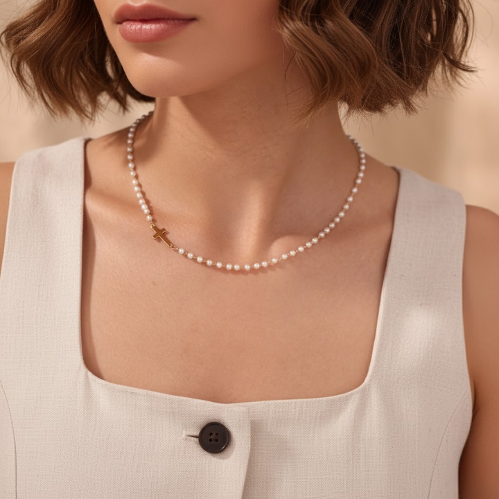 Gracia | Pearl Cross Necklace