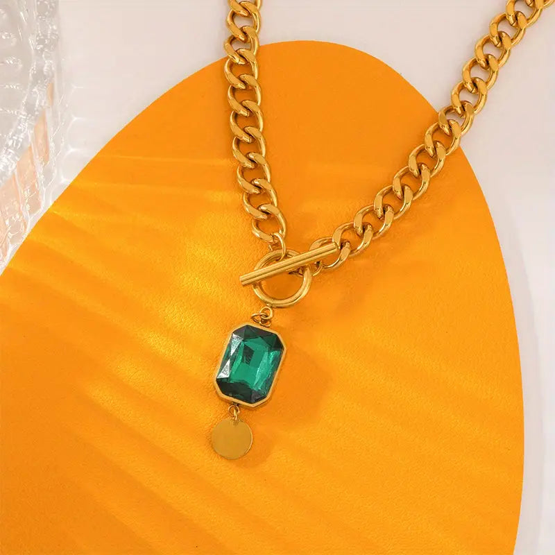 Emerald Gold Pendant Necklace with Chain