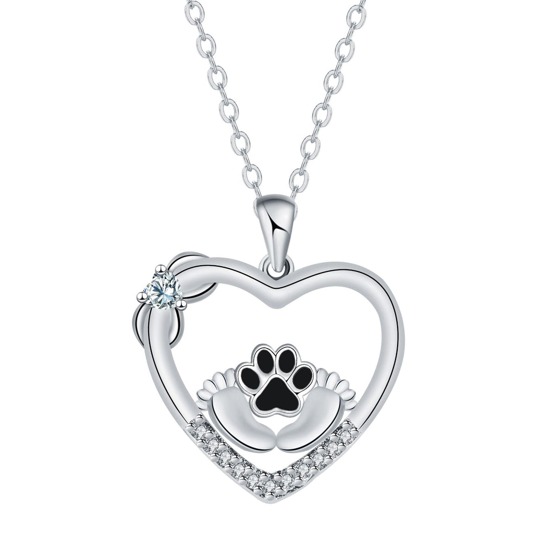 Little Feet Dog Paw Print Necklace with Zirconia