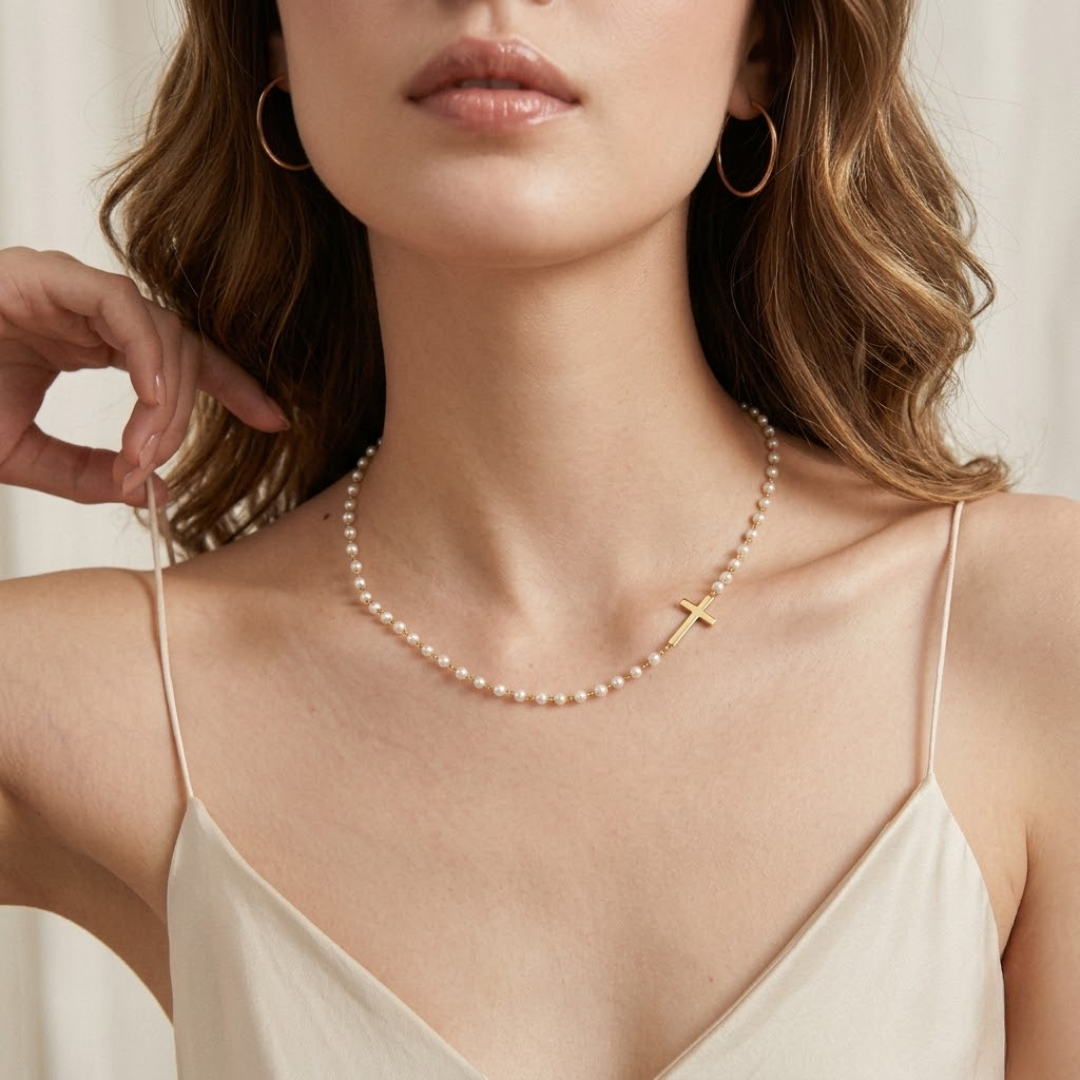 Gracia | Pearl Cross Necklace