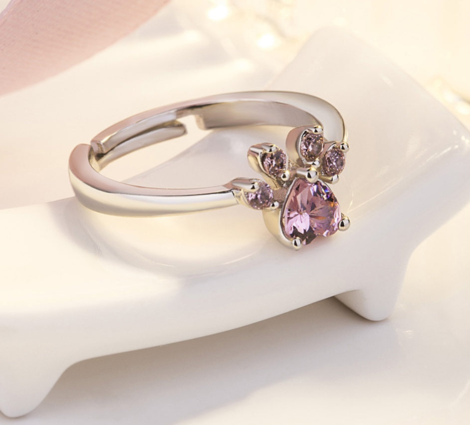 Rose Gold Paw Jewelry Set – 4 Pieces with Zirconia Heart (Ring, Necklace, Earrings, Bracelet)