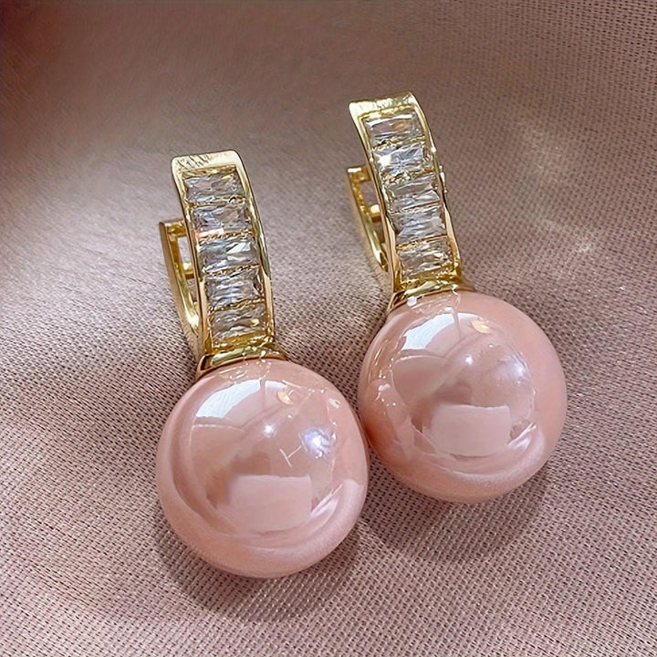 Pink Pearl-Edged Baguette Huggie Earrings