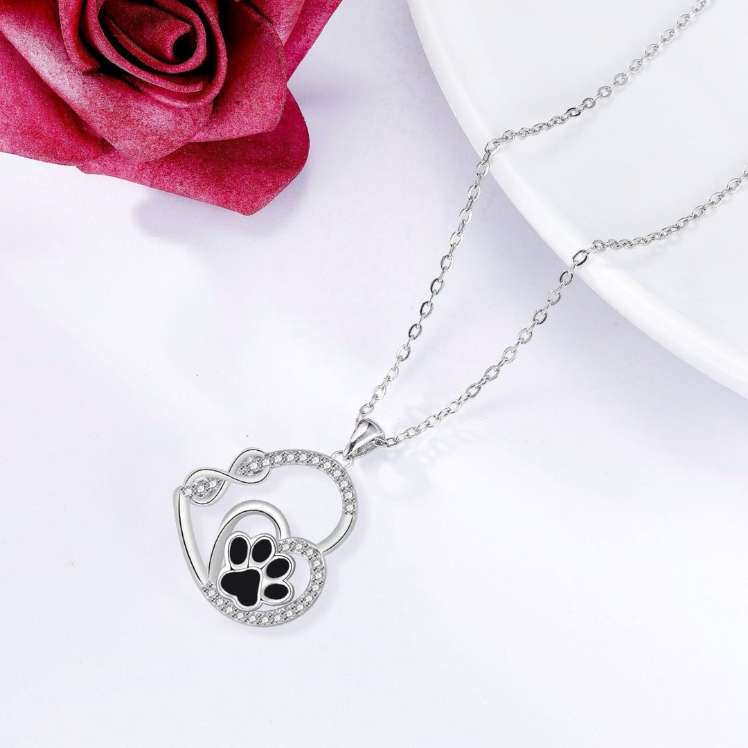 Eternal Double Love Paw Print Pendant Necklace
