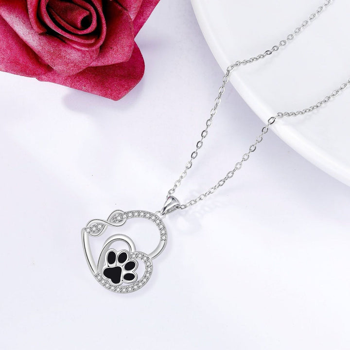 Eternal Double Love Paw Print Pendant Necklace