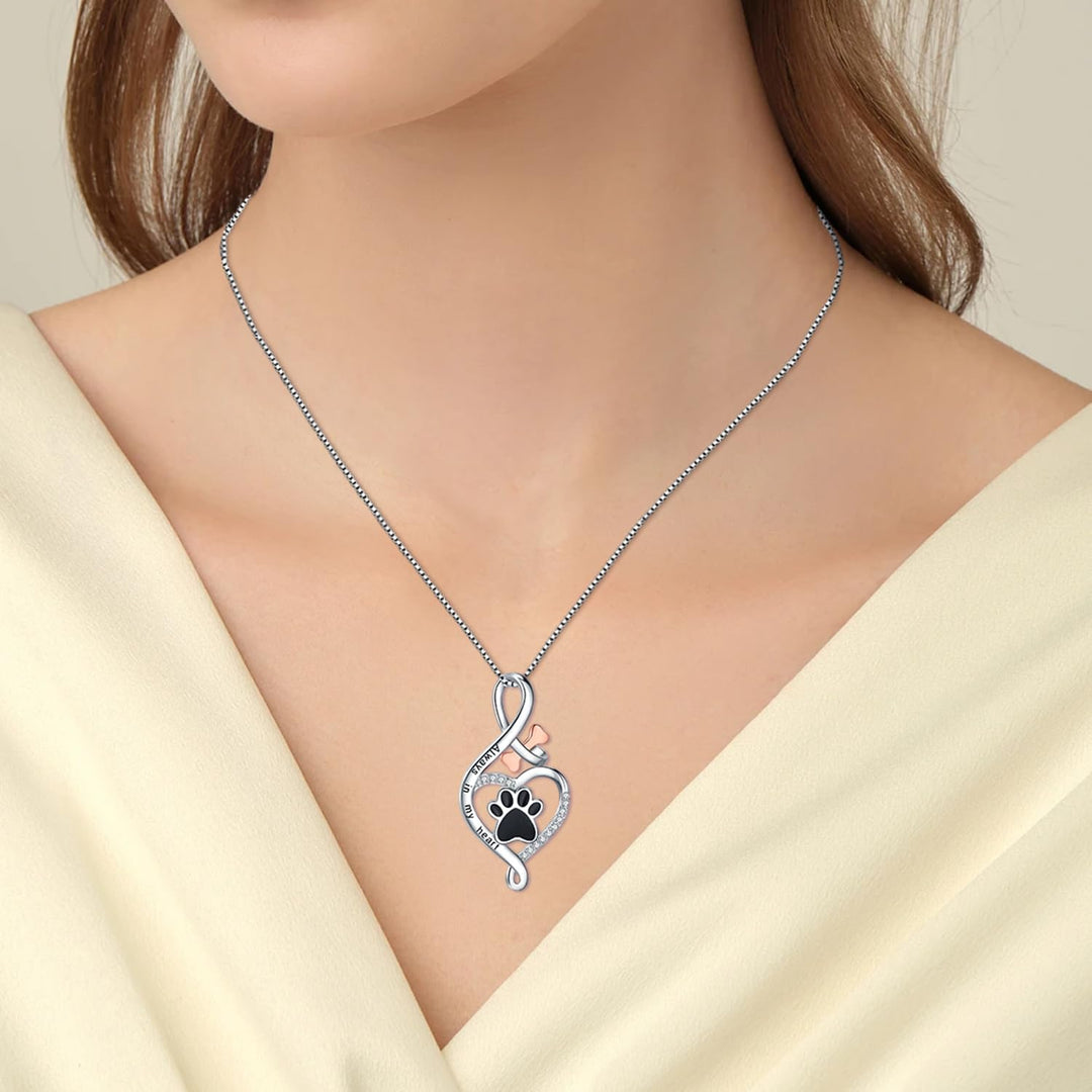 Happy Paw Necklace with Heart, Bone and Infinity Symbol