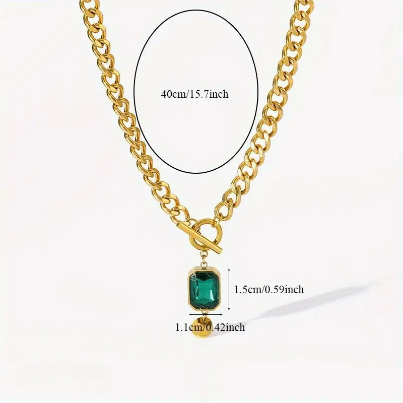 Emerald Gold Pendant Necklace with Chain