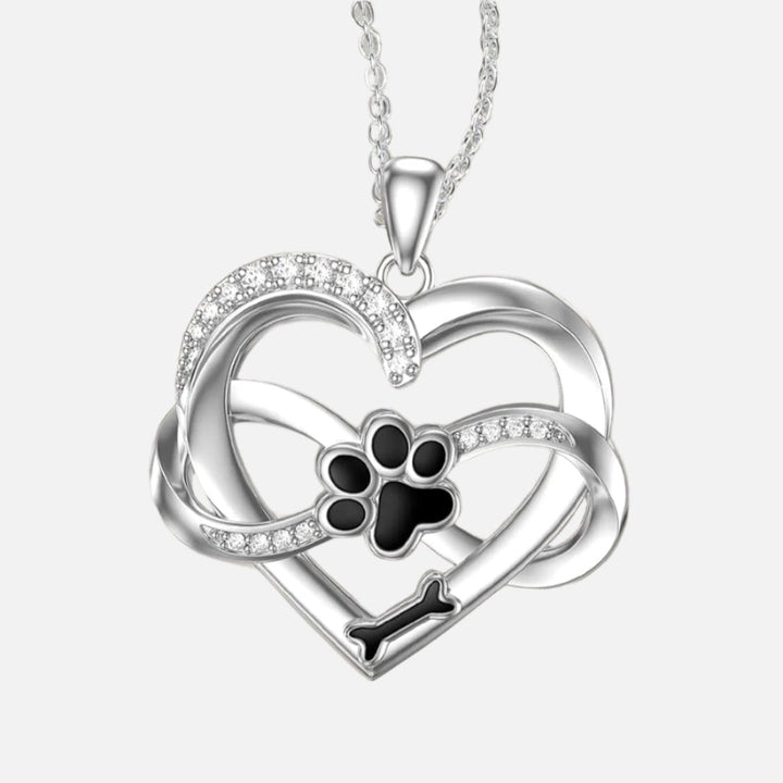 Infinity Heart & Paw Necklace in 925 Sterling Silver with Zirconia Stones
