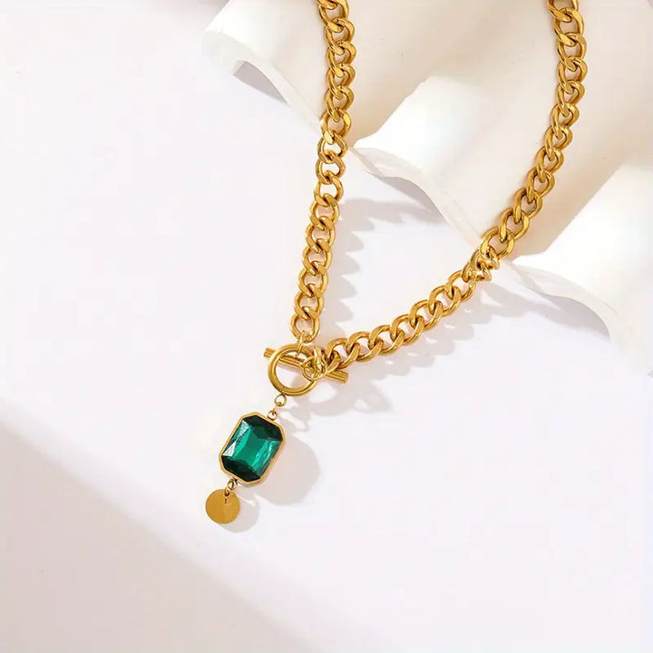 Emerald Gold Pendant Necklace with Chain