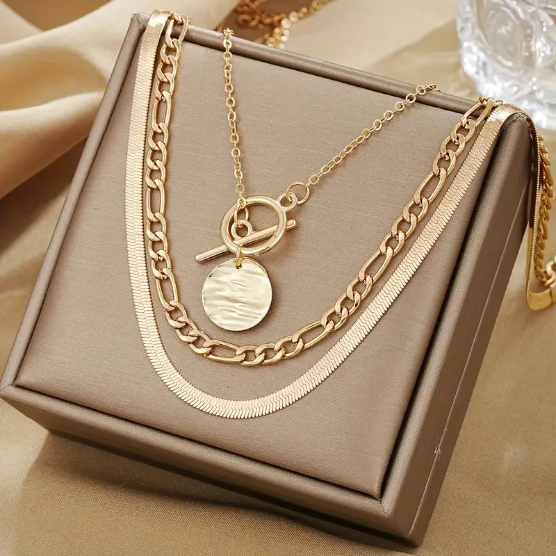 Elegant Gold Textured Coin Necklace