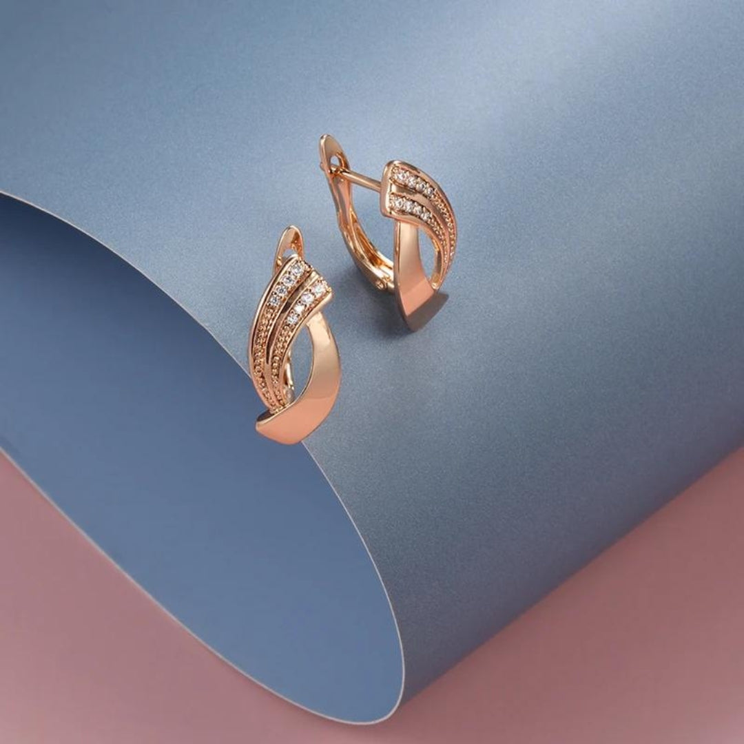 Elegant Rose Gold and Zirconia Earrings