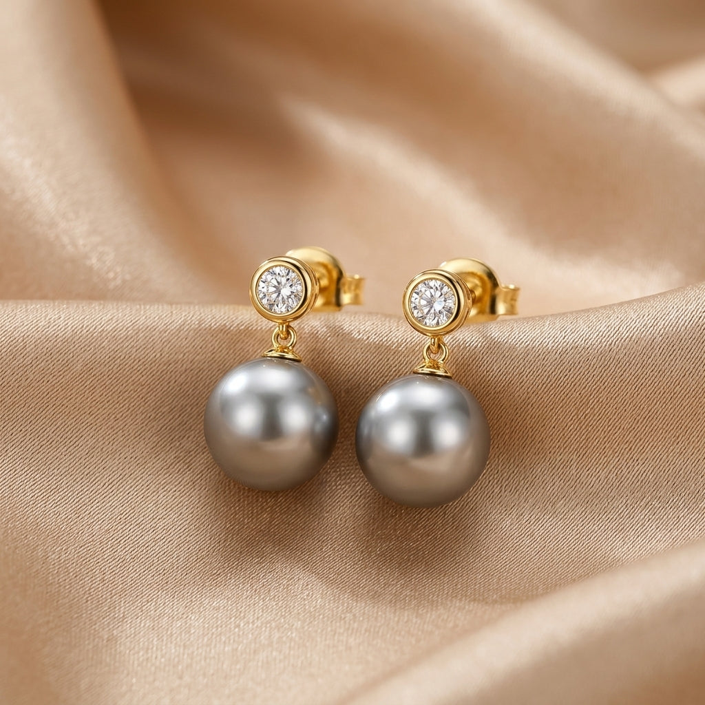 Elegant Black Pearl Earrings with Cubic Zirconia