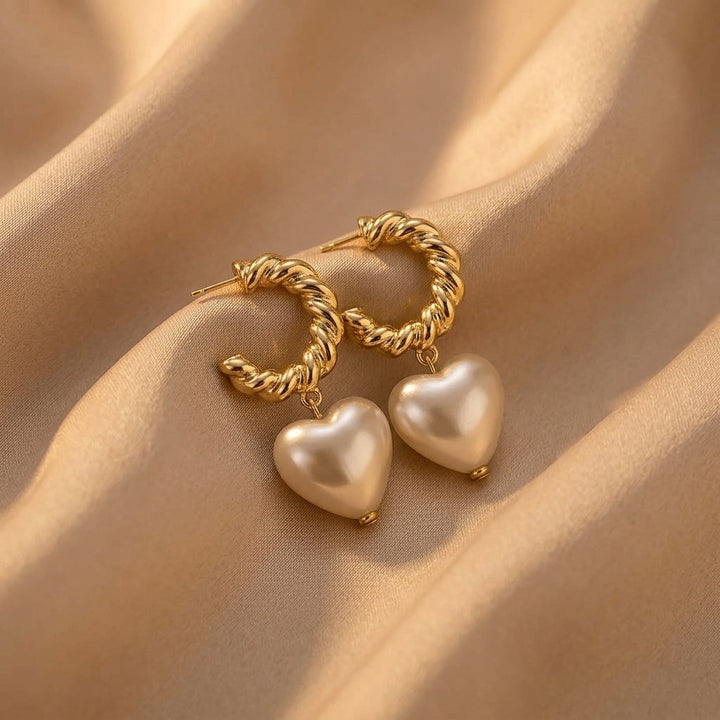Elegant Pearl Heart Earrings