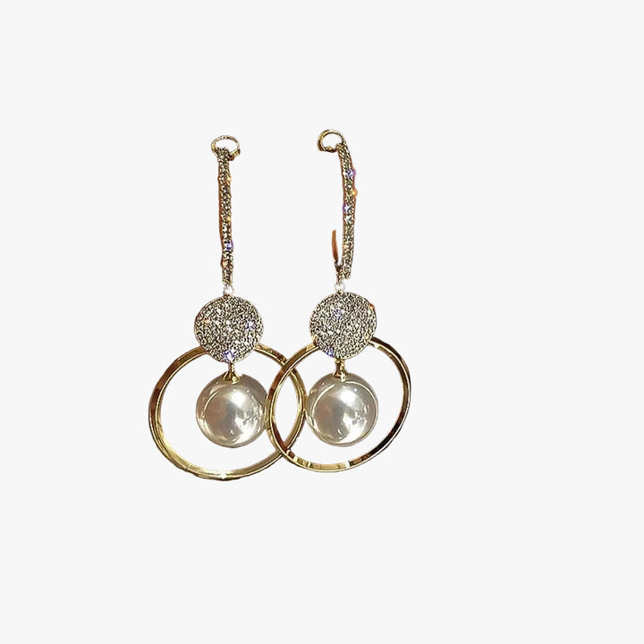 Earrings with Freshwater Pearls and Diamond-Studded Balls
