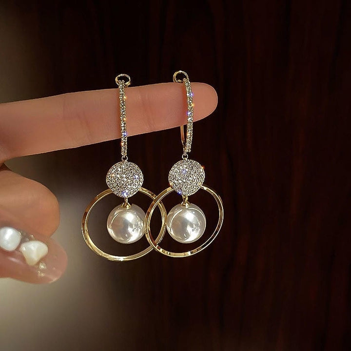 Earrings with Freshwater Pearls and Diamond-Studded Balls