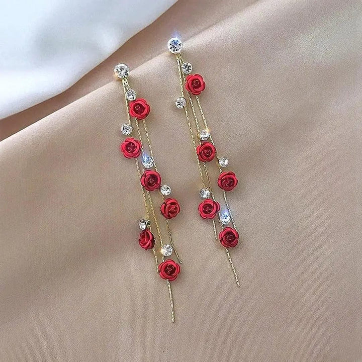 Elegant Earrings with Rose Cascade