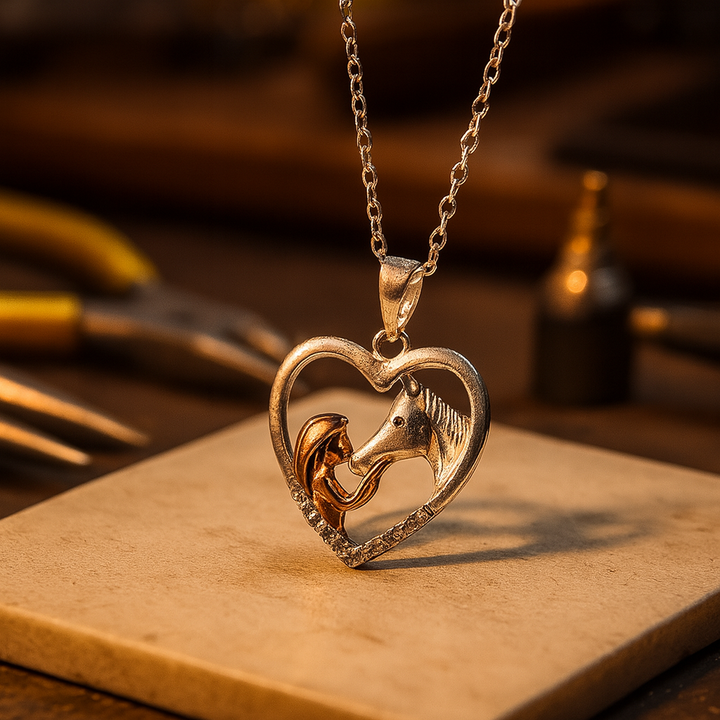 Elegant Heart Zircon Necklace with Girl and Horse