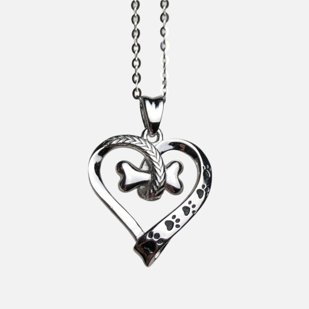 Stainless steel necklace with dog paw and heart