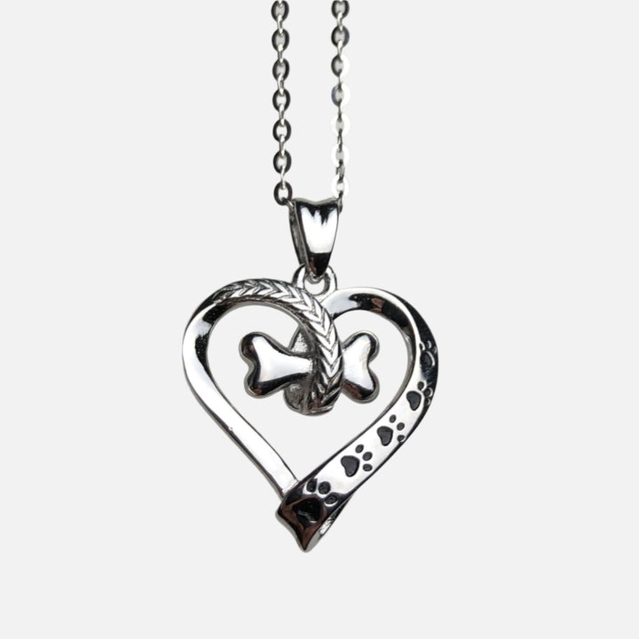 Stainless steel necklace with dog paw and heart