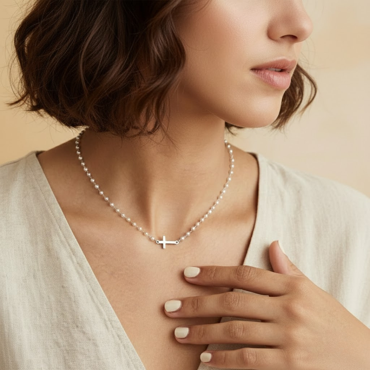 Gracia | Pearl Cross Necklace