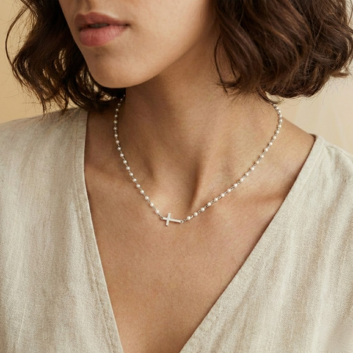 Gracia | Pearl Cross Necklace