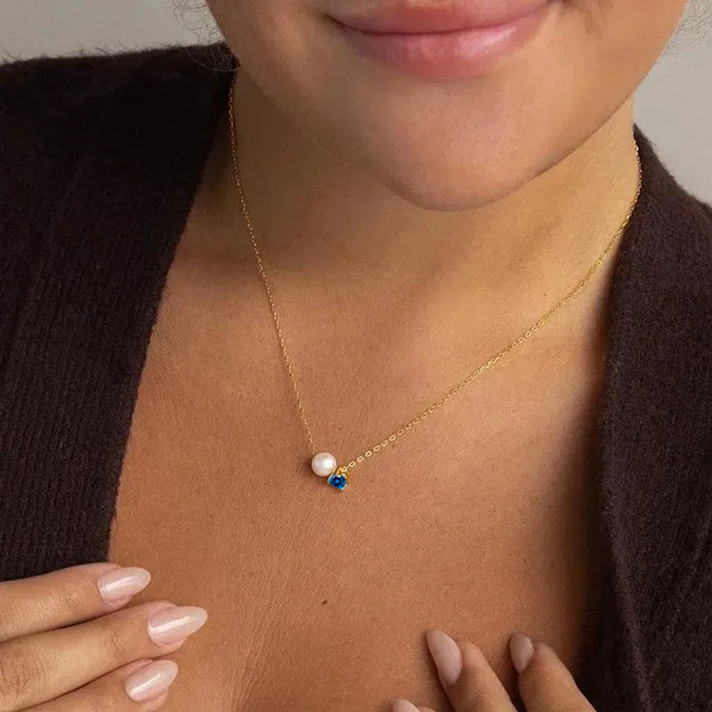 Pearl & Zircon Birthstone Pendant Necklace