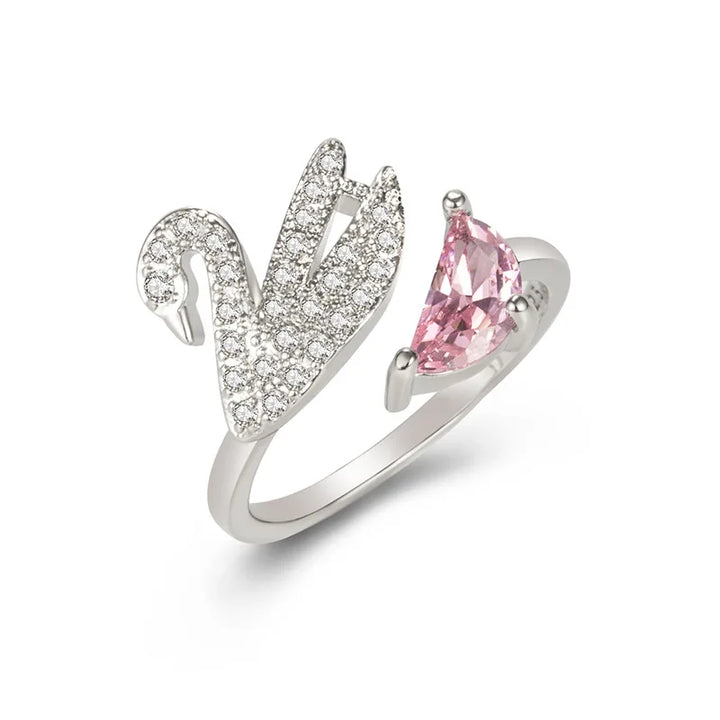 Swan Crystal Ring - Adjustable Rose Gold
