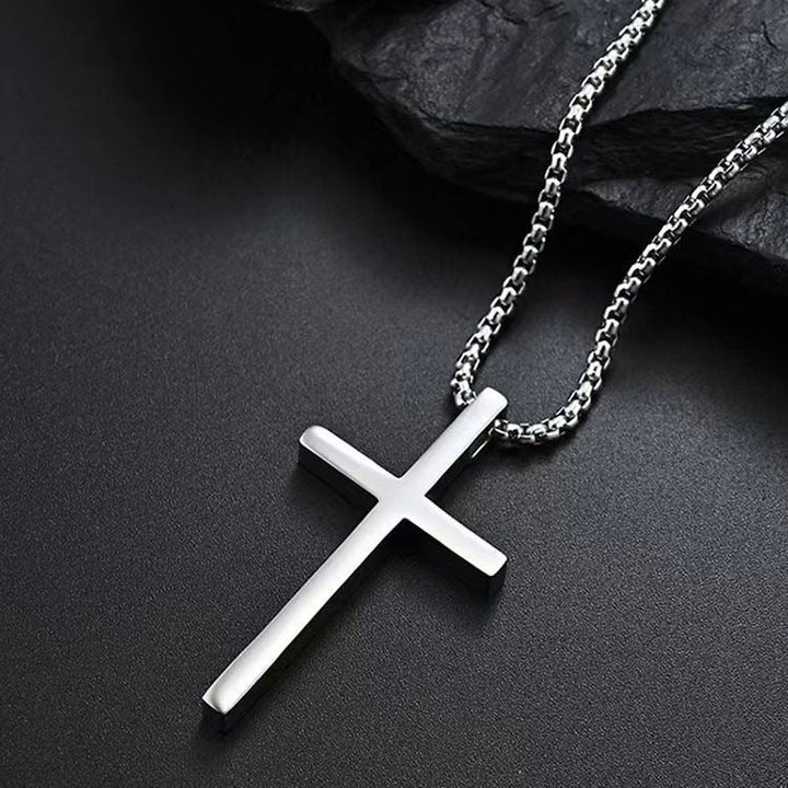 Bezel Cross Necklace | White Gold