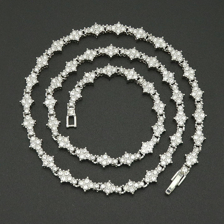 Classic Cluster Tennis Necklace | White Gold