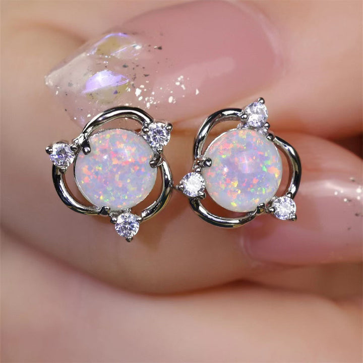 Opal Trio Stud Earrings | White Gold