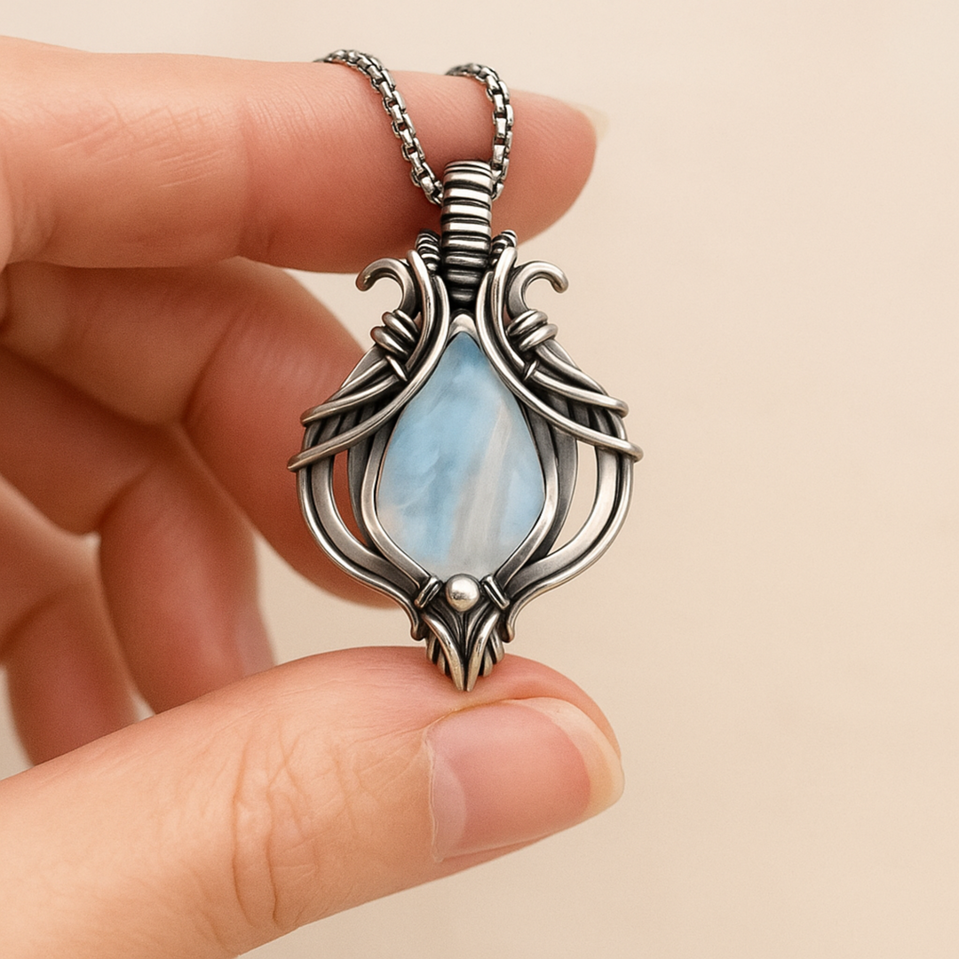 Silver Vintage Necklace with Blue Details