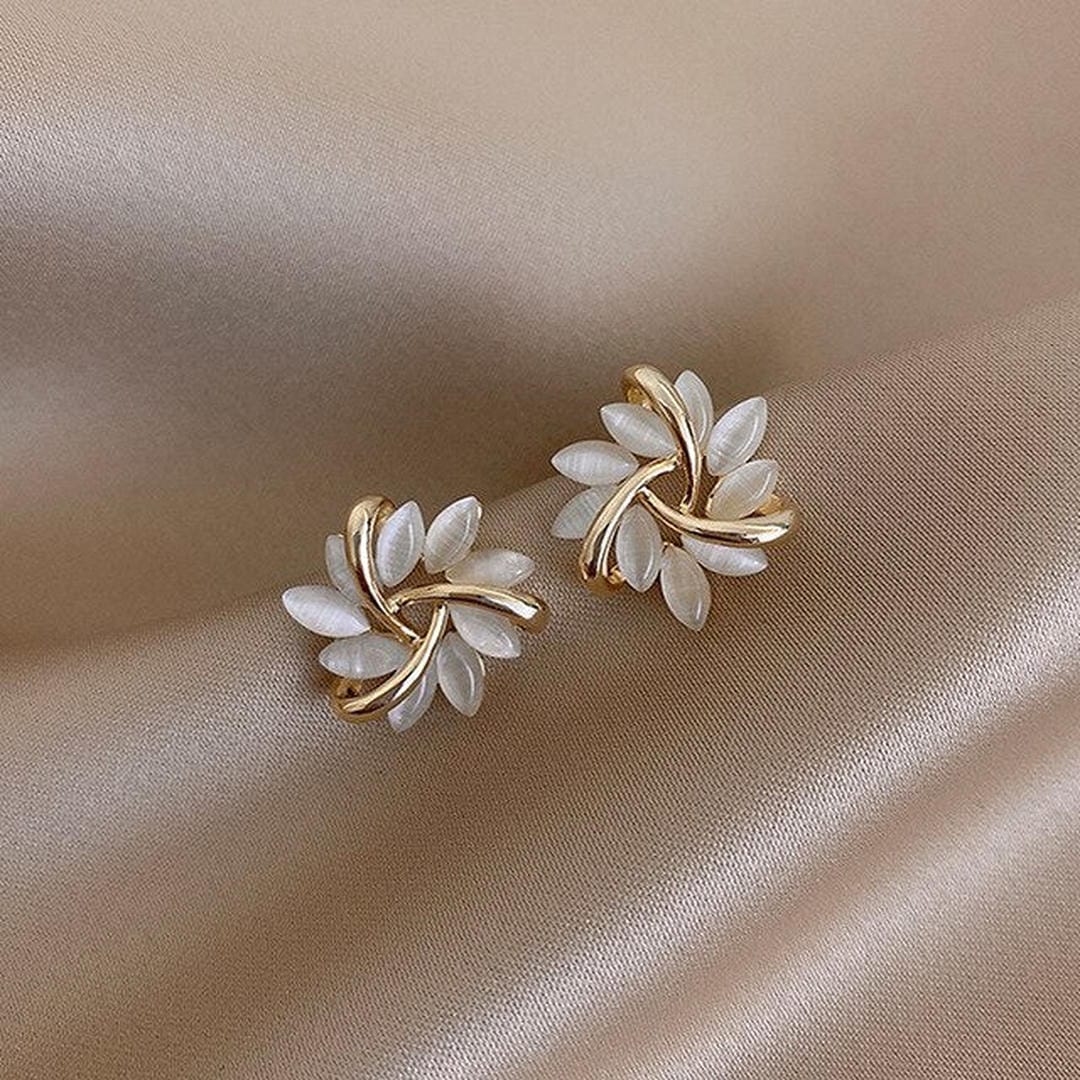 White Opal Flower Earrings