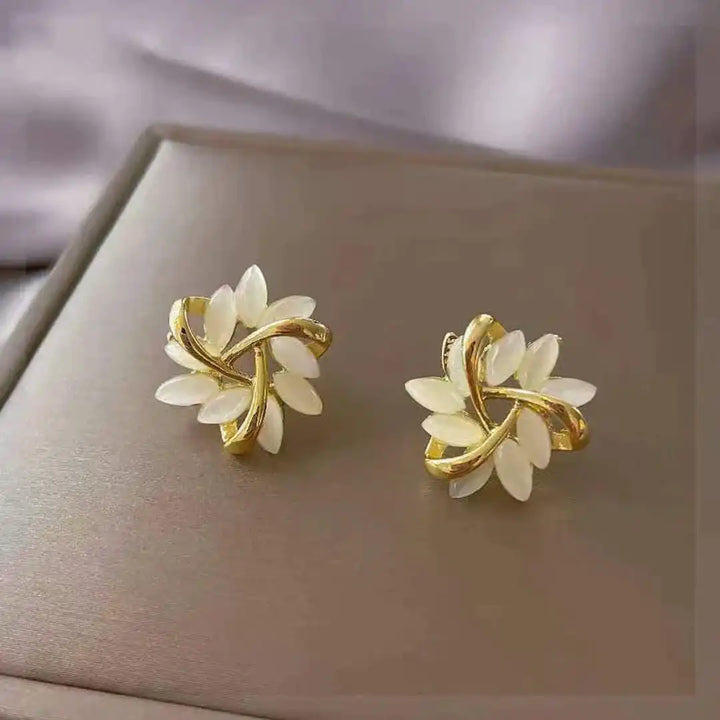 White Opal Flower Earrings