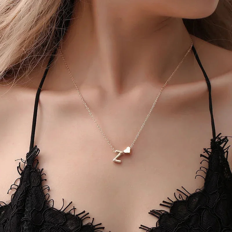Elegant Gold Heart Initials Necklace