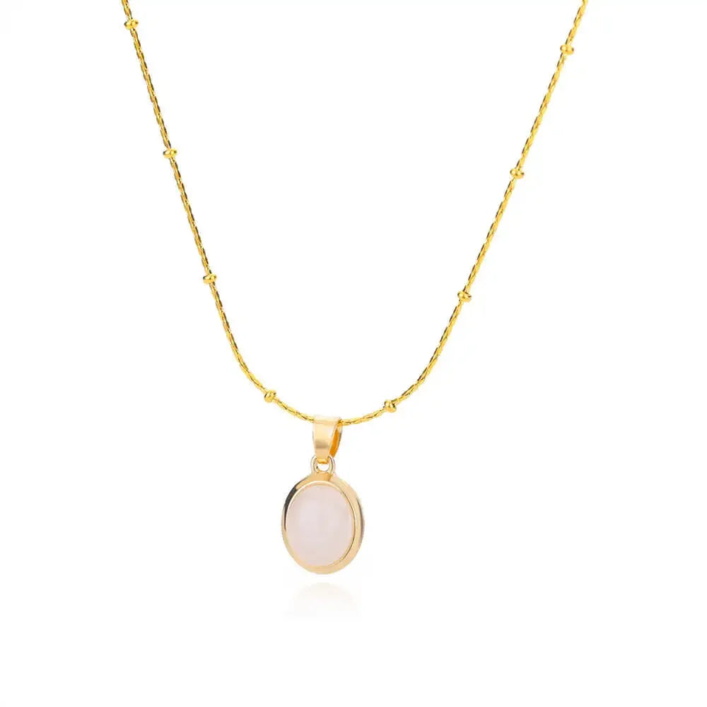 Elegant Gold Stainless Steel Water Drop Opal Pendant Necklace