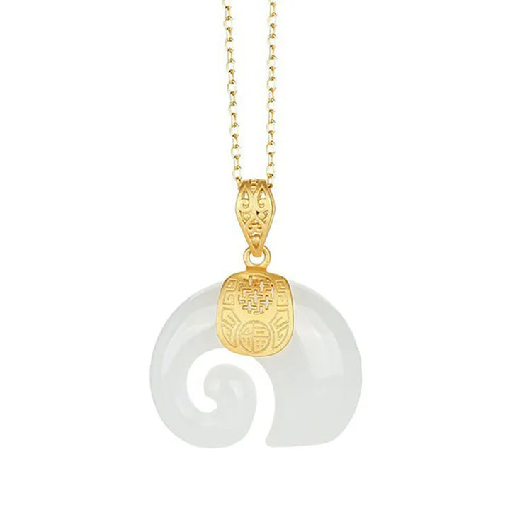 Hetian Jade Elephant Pendant Necklace – 18K Gold Plated Chain for Women