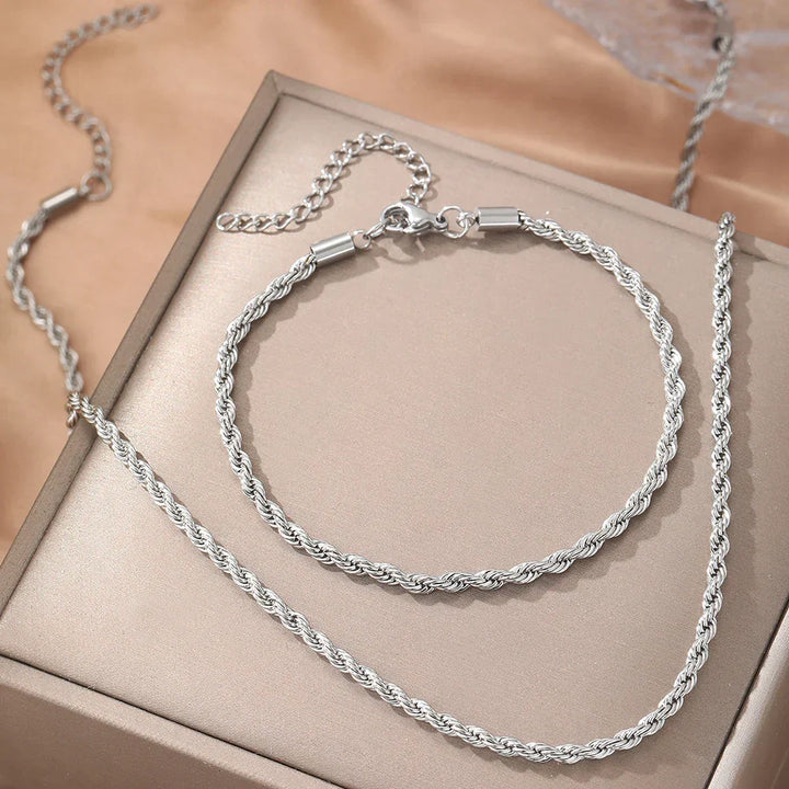 Retro twisted necklace and bracelet set