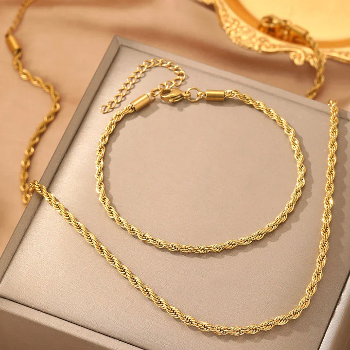 Retro twisted necklace and bracelet set
