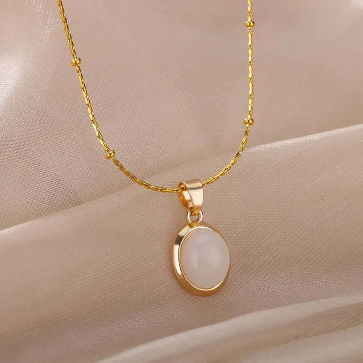 Elegant Gold Stainless Steel Water Drop Opal Pendant Necklace