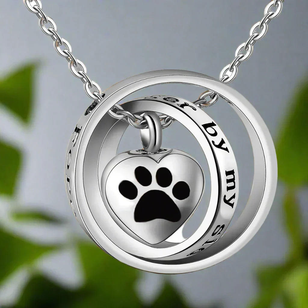 Stainless Steel Necklace with Paw Shaped Urn