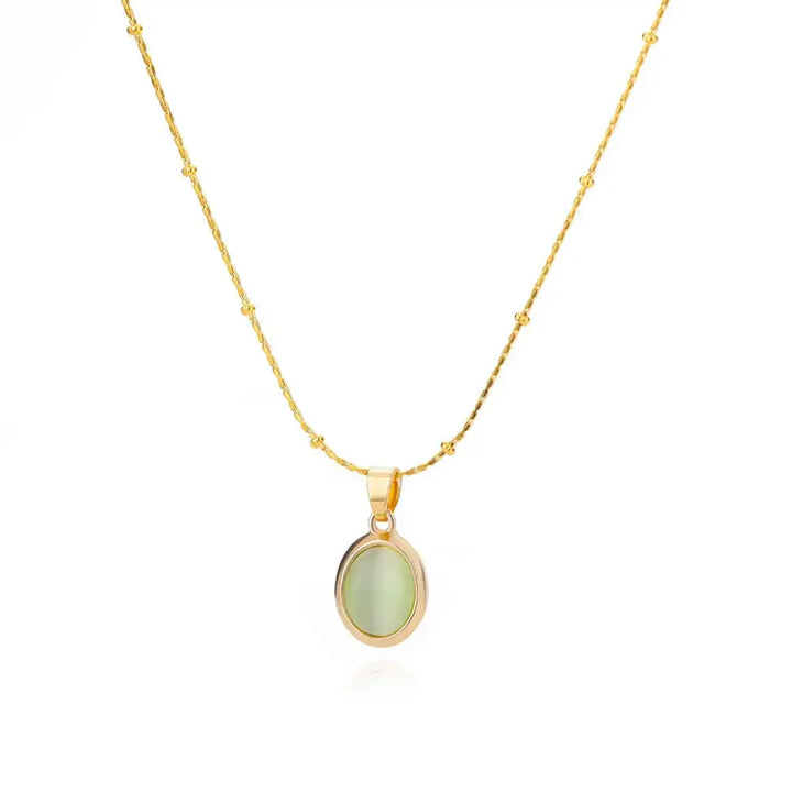 Elegant Gold Stainless Steel Water Drop Opal Pendant Necklace
