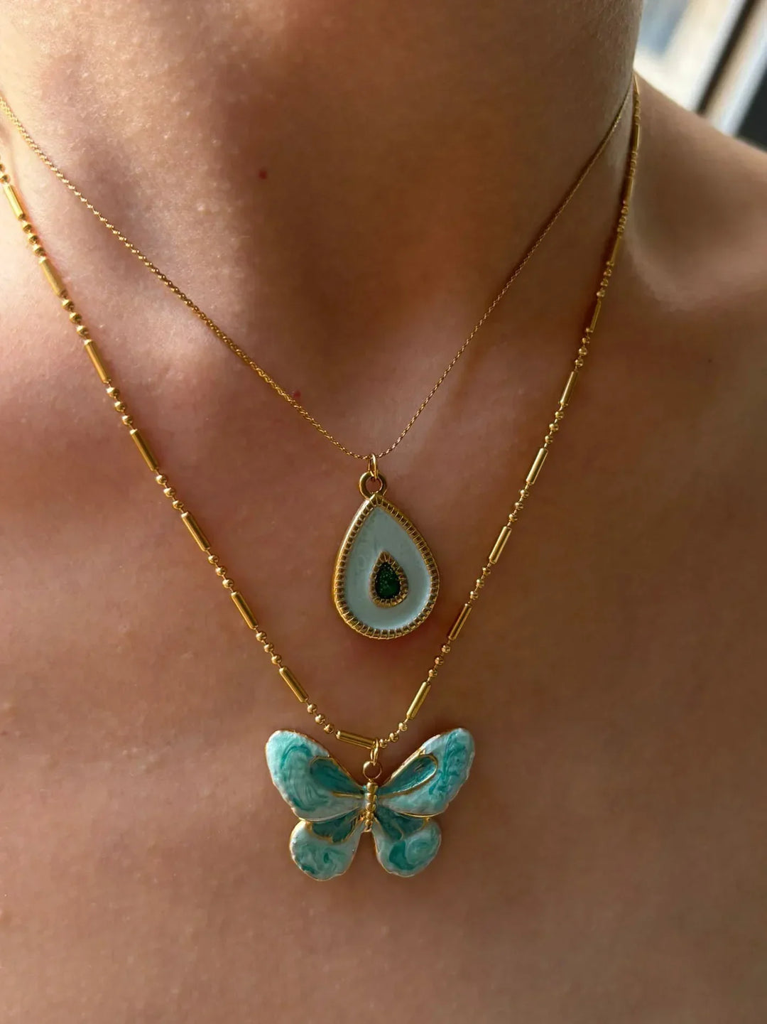Charming Blue Butterfly and Water Drop Necklace Set