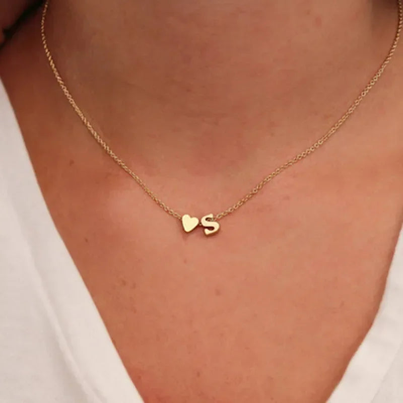 Elegant Gold Heart Initials Necklace