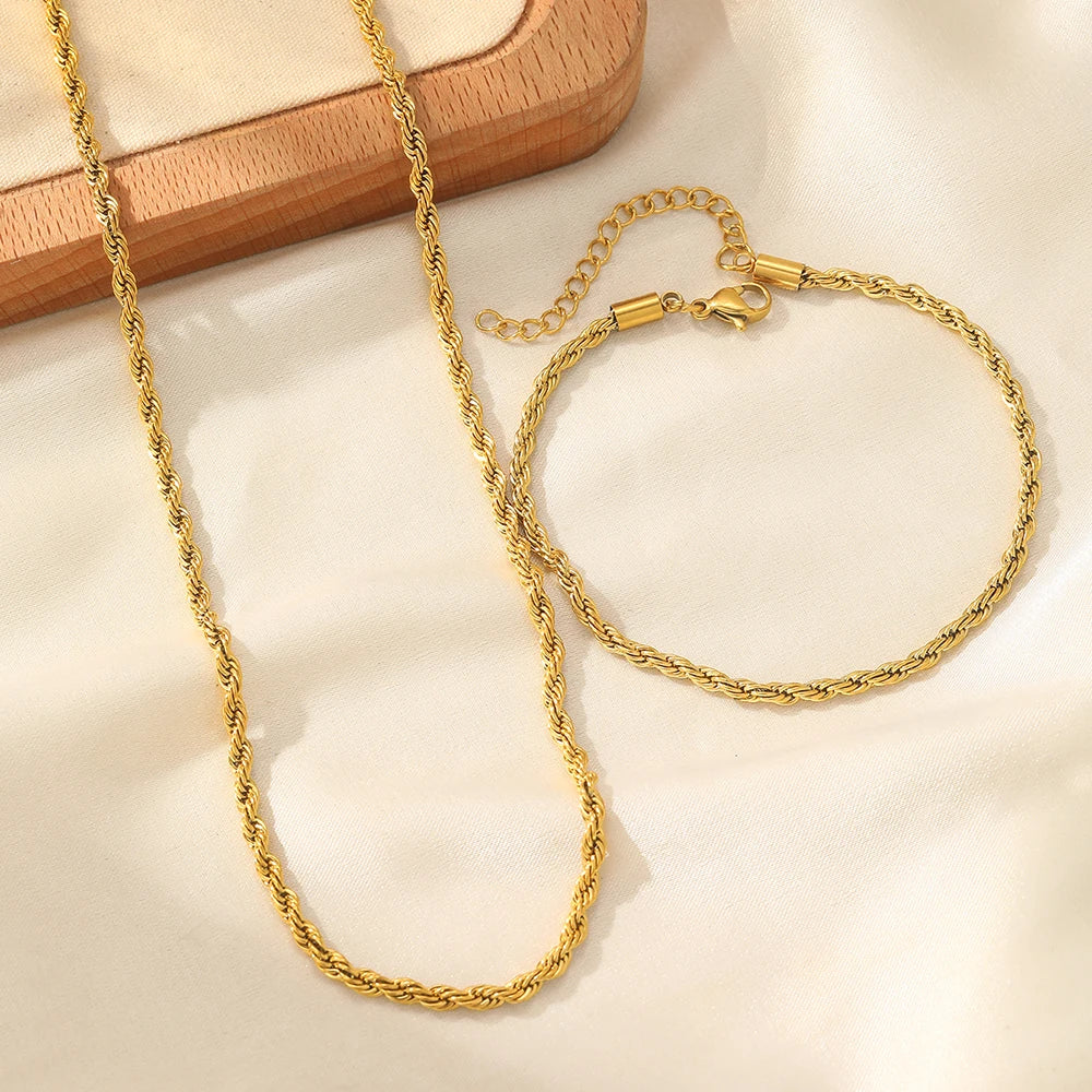 Retro twisted necklace and bracelet set