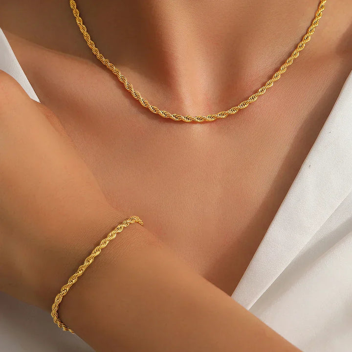 Retro twisted necklace and bracelet set
