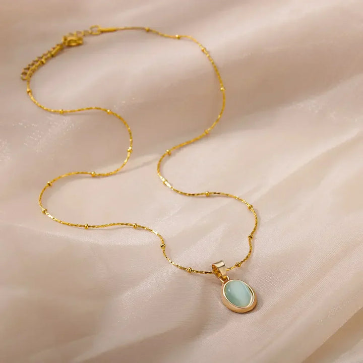 Elegant Gold Stainless Steel Water Drop Opal Pendant Necklace