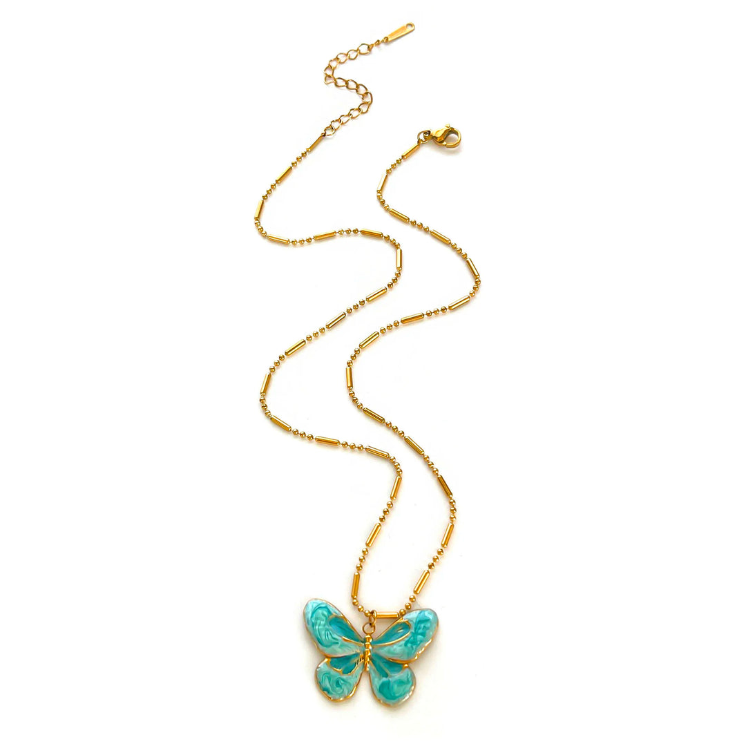 Charming Blue Butterfly and Water Drop Necklace Set