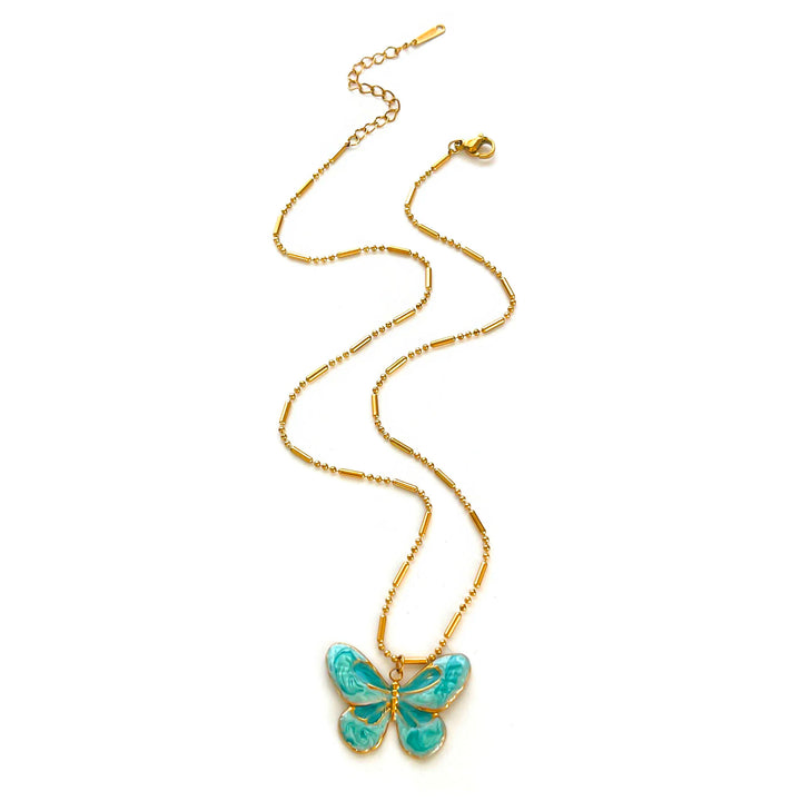 Charming Blue Butterfly and Water Drop Necklace Set