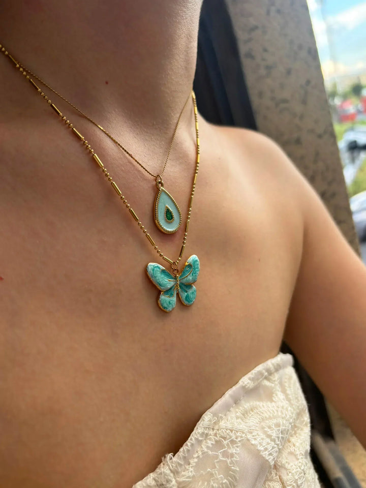 Charming Blue Butterfly and Water Drop Necklace Set
